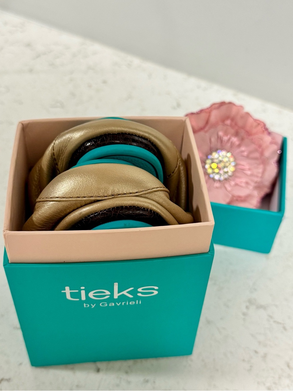 Limited Edition Tieks Champagne Gold Leather Ballet Flats | Size 8 | Worn Once - Picture 3 of 9